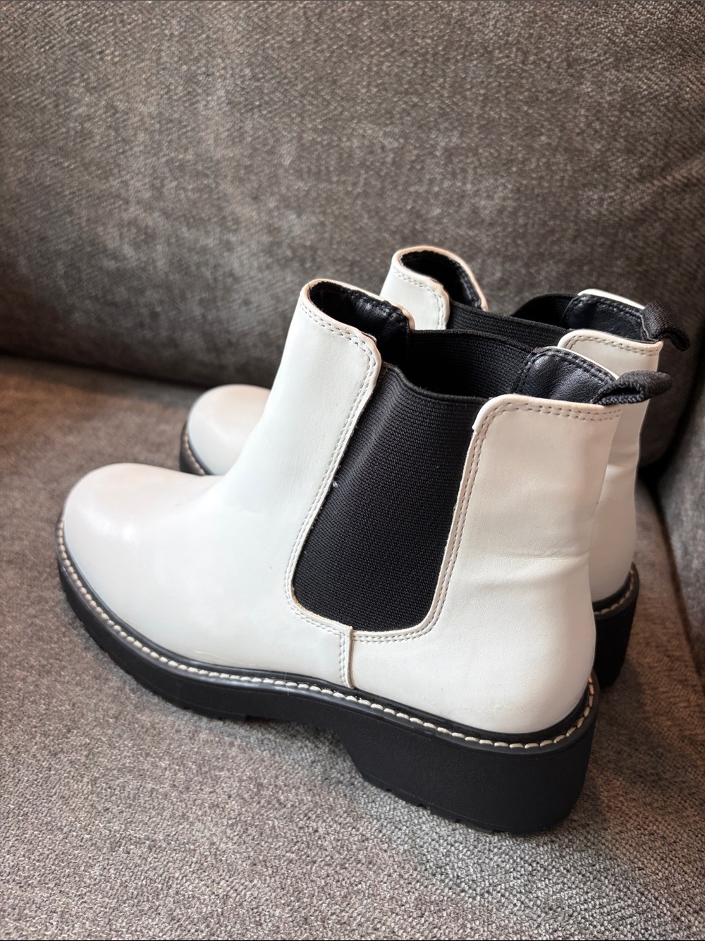 Madden Girl White Chelsea Platform Ankle Boots with Black Elastic